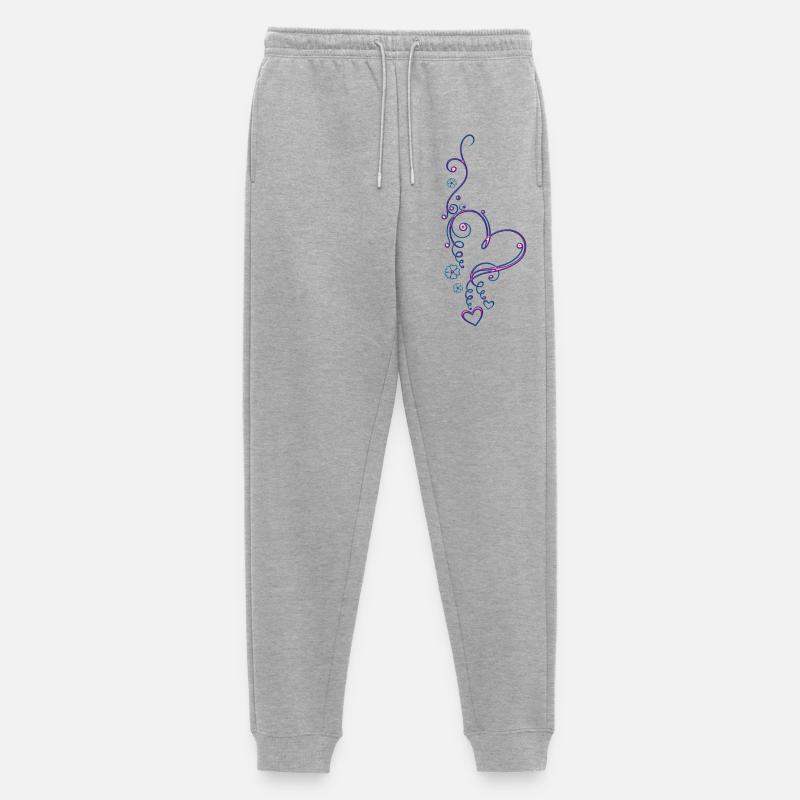 Herz mit Blumen, Liebe, pink blue - Männer Premium Bio Jogginghose - Grau meliert