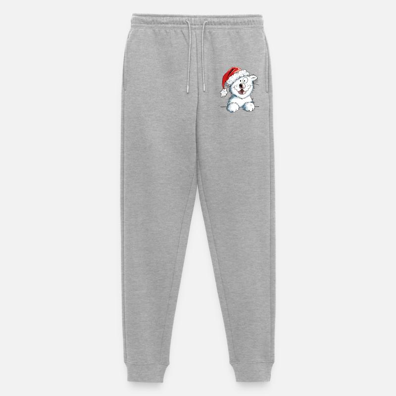 Neugierige Weihnachtskatze - Katze - Geschenk - Männer Premium Bio Jogginghose - Grau meliert