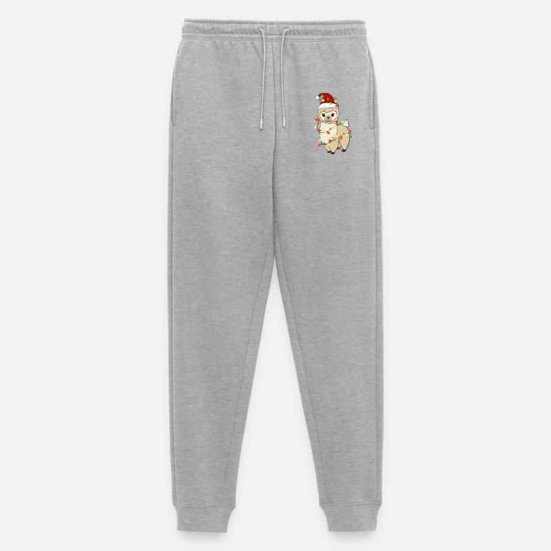 Lama mit Weihnachtslichtern - Männer Premium Bio Jogginghose - Grau meliert