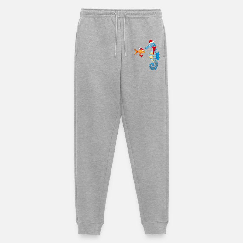 Fisch und Seepferdchen in Weihnachtsstimmung - Männer Premium Bio Jogginghose - Grau meliert
