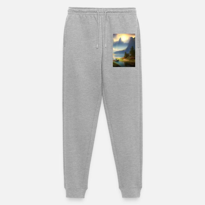 Landschaft mit See, Boot und Berge - Männer Premium Bio Jogginghose - Grau meliert