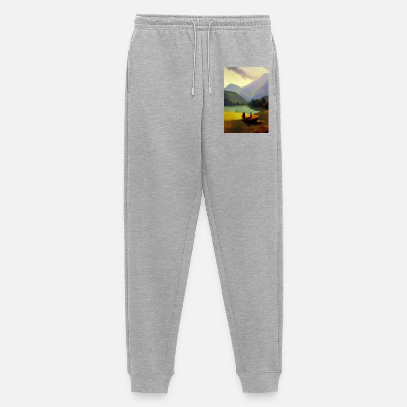 Landschaft mit See, Boot und Berge - Männer Premium Bio Jogginghose - Grau meliert
