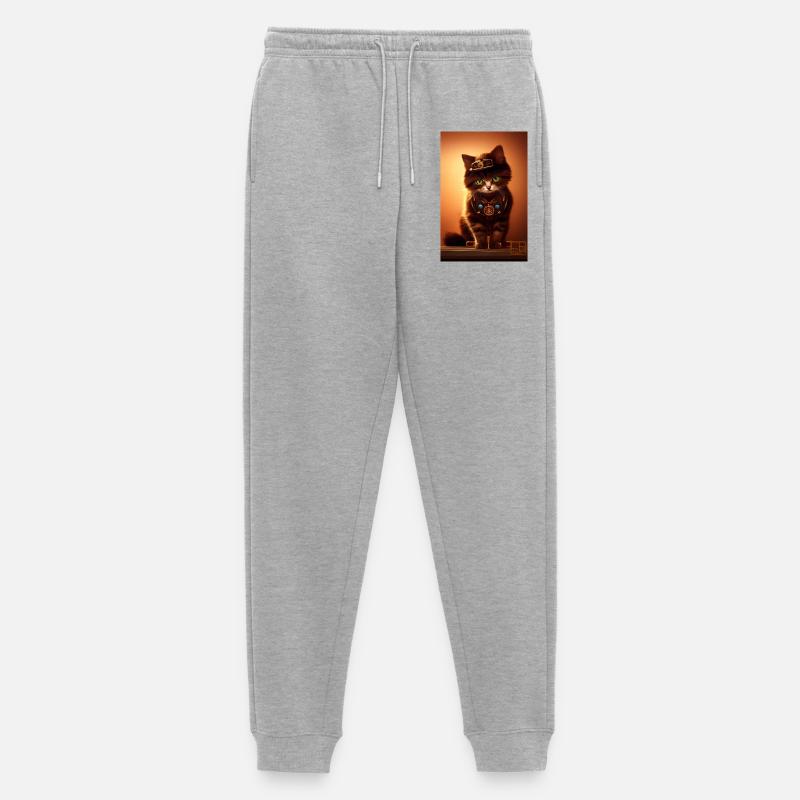 Katze Steampunk Style - Männer Premium Bio Jogginghose - Grau meliert
