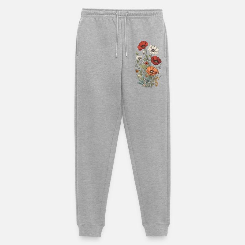 Wunderschönes Boho Mohn Herbarium Bouquet - Männer Premium Bio Jogginghose - Grau meliert