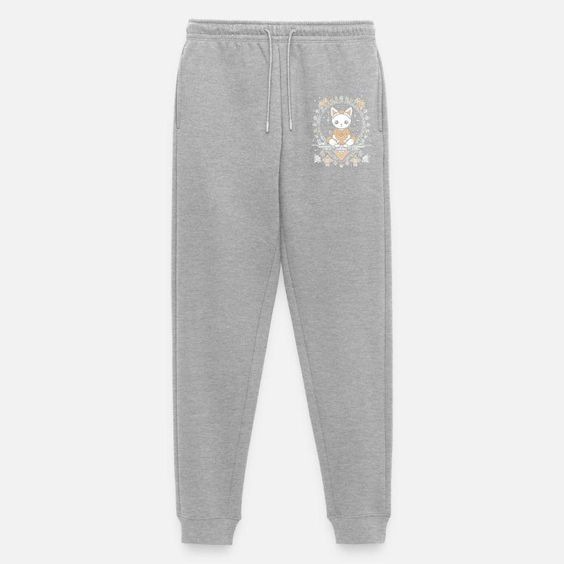 Kosmische Katze im Kristall-Mandala - Männer Premium Bio Jogginghose - Grau meliert