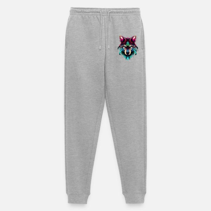 Mystischer Wolf Synthwave Wolfskopf - Männer Premium Bio Jogginghose - Grau meliert