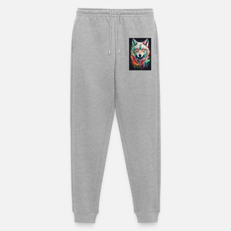 Bunter Wolfkopf Farbexplosion - Männer Premium Bio Jogginghose - Grau meliert