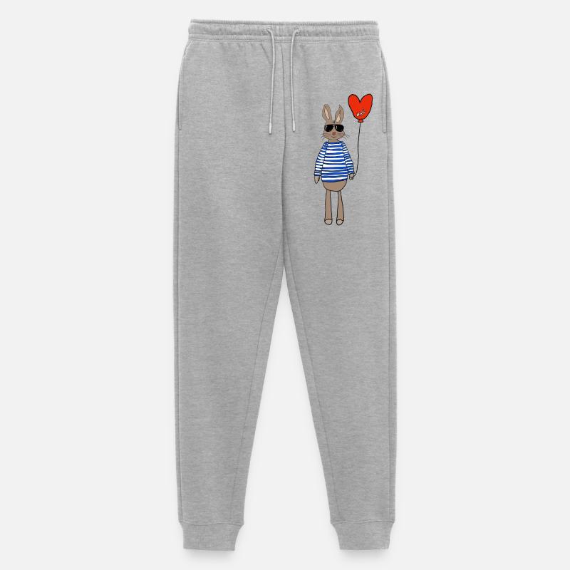 Hase im Streifenpulli mit Herzballon - Männer Premium Bio Jogginghose - Grau meliert