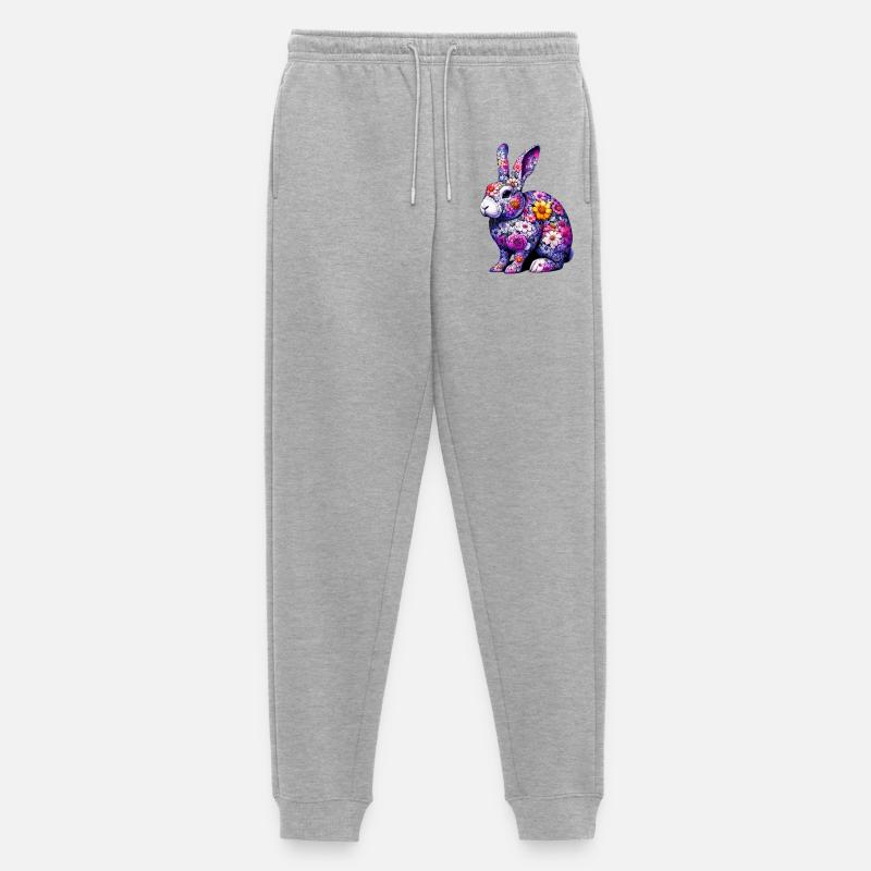 Hase mit Blumen geschmückt - Männer Premium Bio Jogginghose - Grau meliert