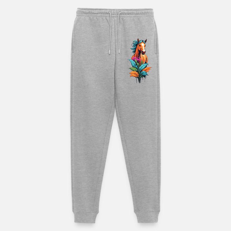 Pferdekopf mit Blumen - Männer Premium Bio Jogginghose - Grau meliert