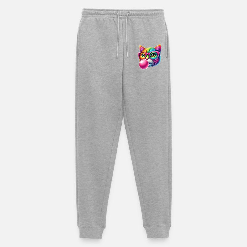 Bunte Katze mit Brille und Kaugummi-Design - Männer Premium Bio Jogginghose - Grau meliert