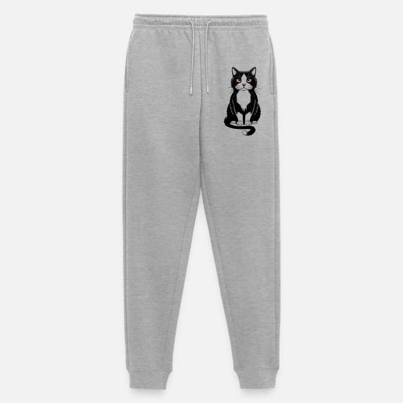 Bild einer sitzenden schwarzen Katze - Männer Premium Bio Jogginghose - Grau meliert