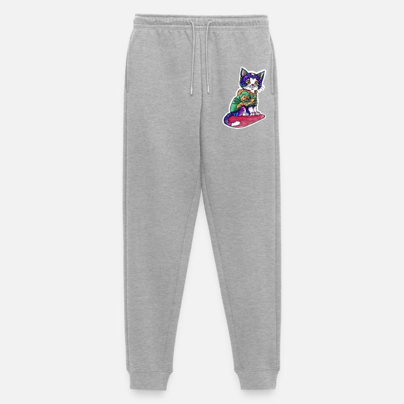 Katze im grünen Pulli - Männer Premium Bio Jogginghose - Grau meliert