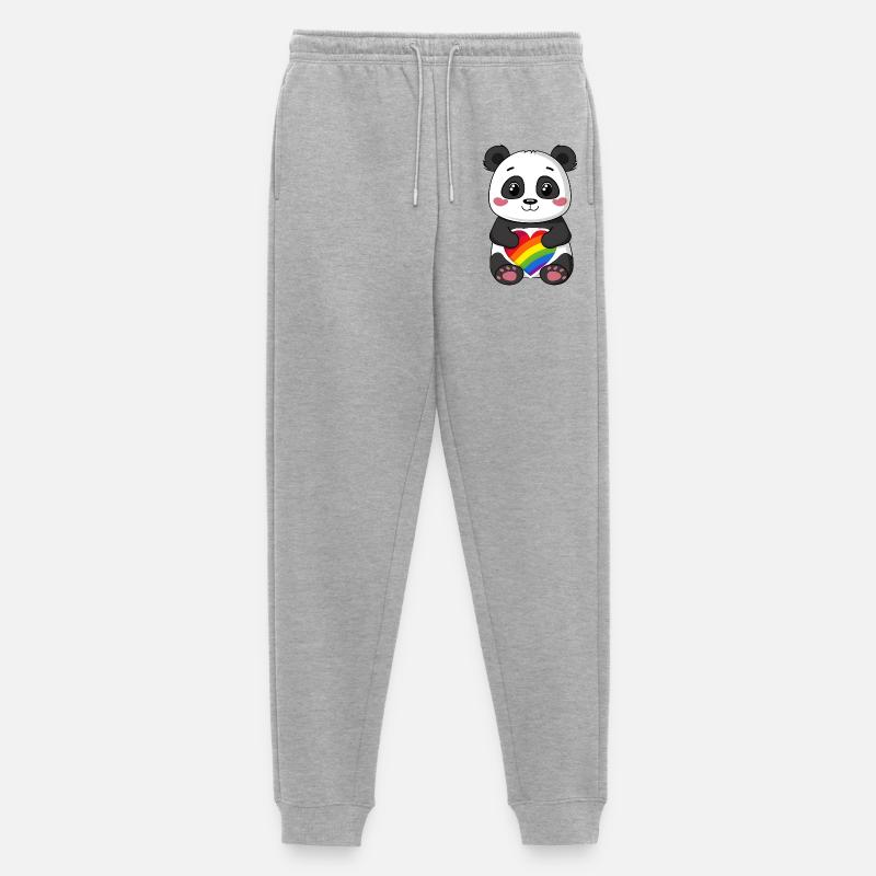 Panda-Karikatur mit einem Pride-Regenbogenherz - Männer Premium Bio Jogginghose - Grau meliert