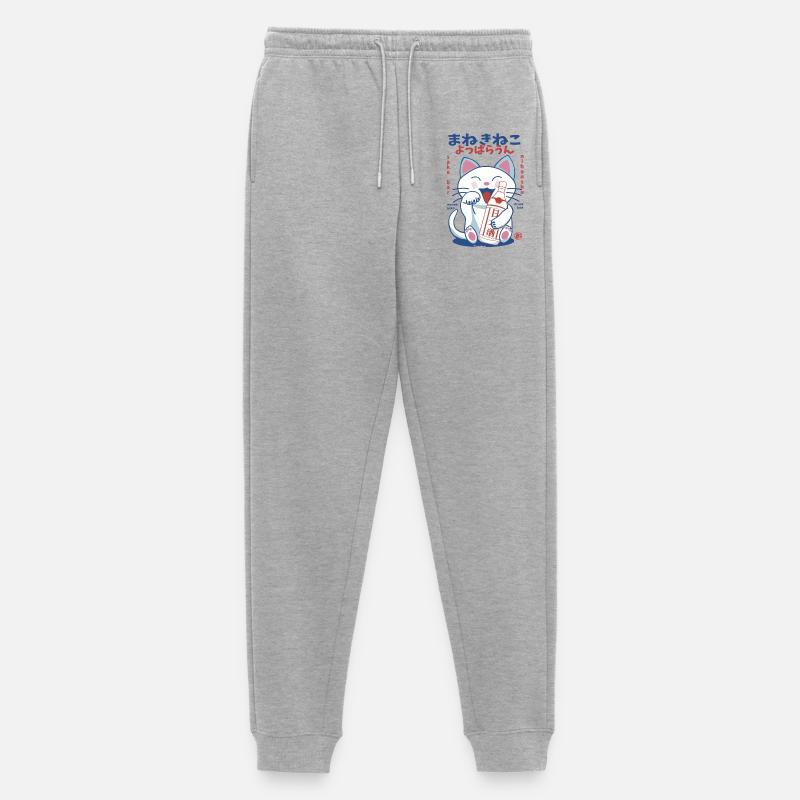 Lucky Cat Drunk on Sake - Männer Premium Bio Jogginghose - Grau meliert