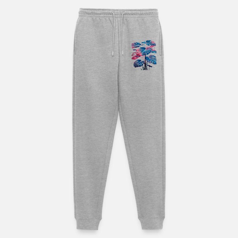 Retro Monstera Pflanze Neon Synthwave - Männer Premium Bio Jogginghose - Grau meliert