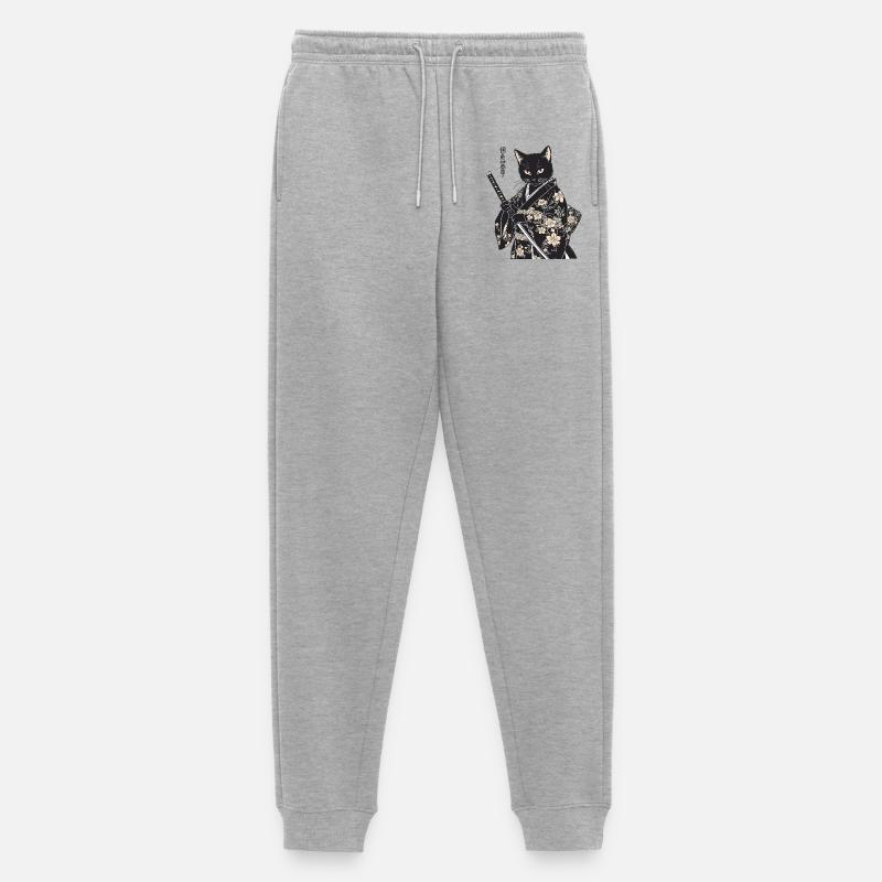 Samurai Katze – moderner japanischer Style - Männer Premium Bio Jogginghose - Grau meliert