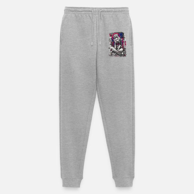 Cyberpunk Mädchen mit Graffiti-Design - Männer Premium Bio Jogginghose - Grau meliert
