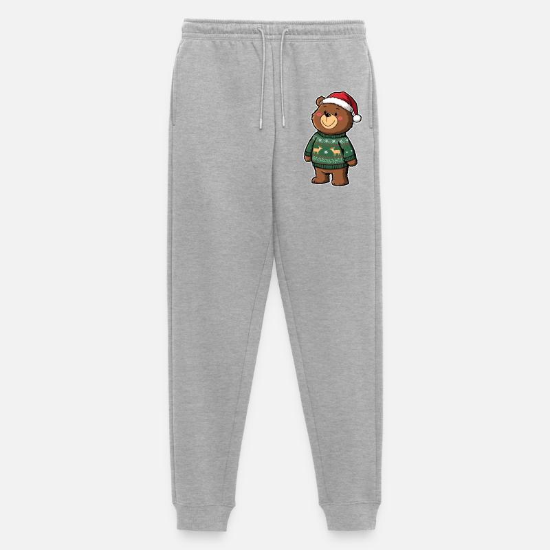 Ours mignon avec pull de Noël - Pantalon de jogging Premium bio Homme - gris chiné