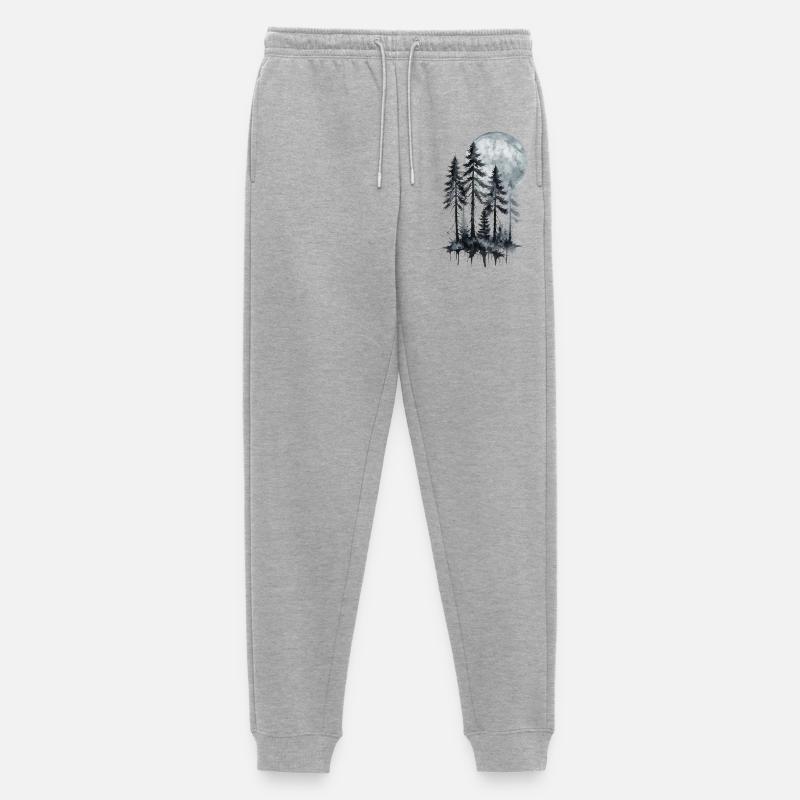 Mondschein Wald Aquarell Silhouette - Männer Premium Bio Jogginghose - Grau meliert