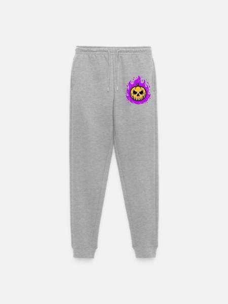 Orange pumpkin with purple flames - Men's Premium Organic Joggers - heather grey