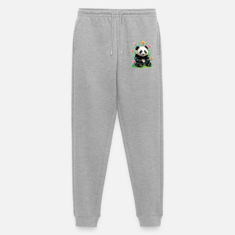 Panda im Blütenwald - Männer Premium Bio Jogginghose - Grau meliert