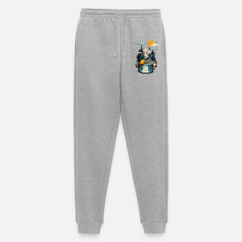 Mountain Lake Path - Camping Backpacker Motif - Men's Premium Organic Joggers - heather grey