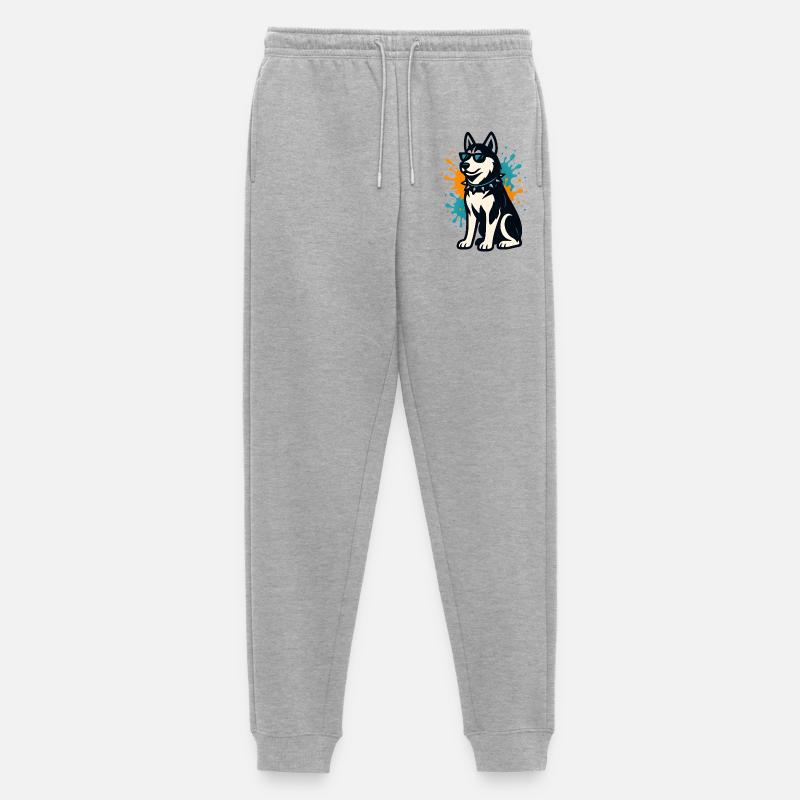 Siberian Husky im Spray-Graffiti mit Sonnenbrille - Männer Premium Bio Jogginghose - Grau meliert