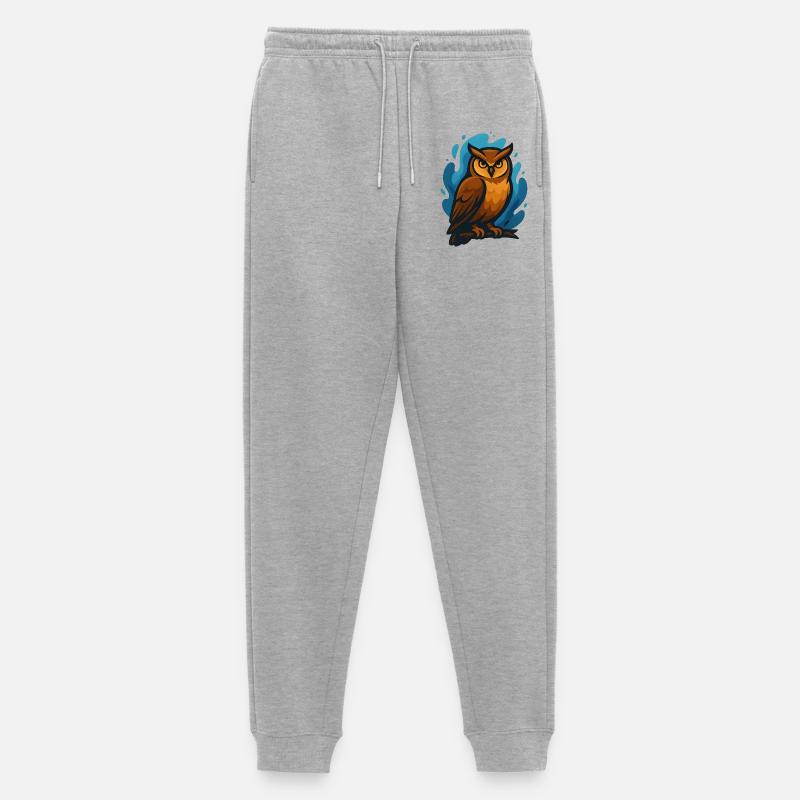 Braune Eule vor blauen Wellen - Männer Premium Bio Jogginghose - Grau meliert