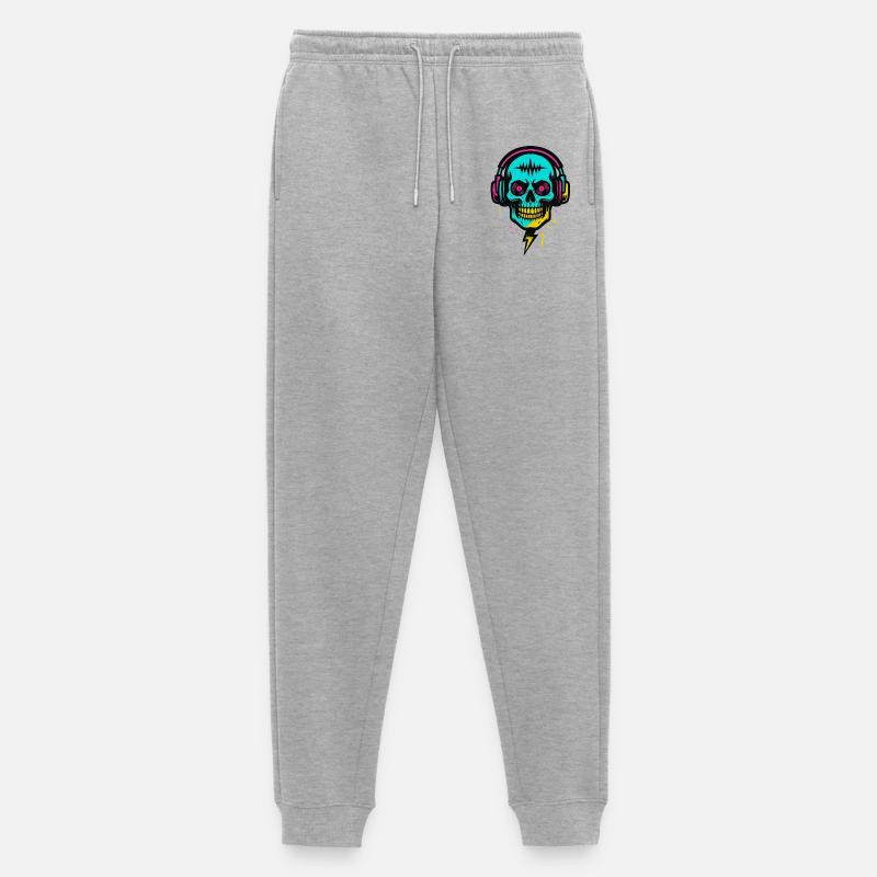 Neon Skull Kopfhörer, Dark Rave Beats - Männer Premium Bio Jogginghose - Grau meliert