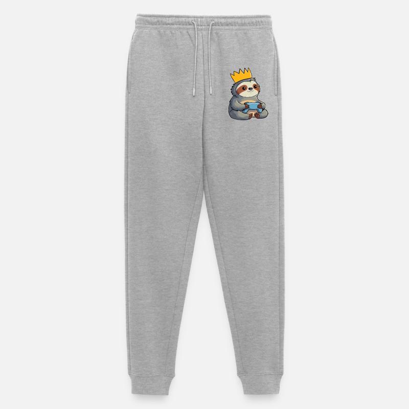 Faultier mit Krone und controller - Männer Premium Bio Jogginghose - Grau meliert