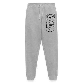Grenouille joyeuse avec le chiffre 5 (dessin animé) - Pantalon de jogging Premium bio Homme - gris chiné - Devant - Thijin (182cm)