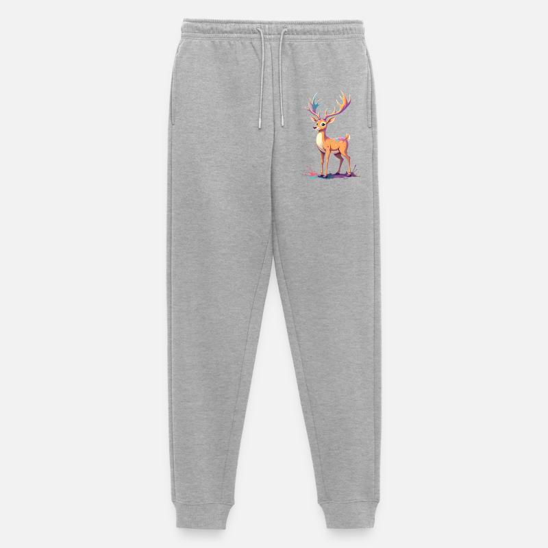 Reh mit Regenbogen-Geweih Farbexplosion - Männer Premium Bio Jogginghose - Grau meliert