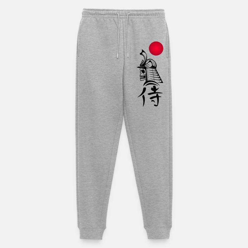 Schwarzer Samurai und Rote Sonne - Männer Premium Bio Jogginghose - Grau meliert