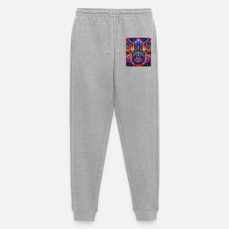 Psychedelische Hamsa Auge Hand Mandala - Männer Premium Bio Jogginghose - Grau meliert