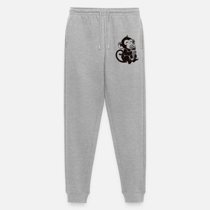 Süßer Affe mit Eis Cartoon - Männer Premium Bio Jogginghose - Grau meliert