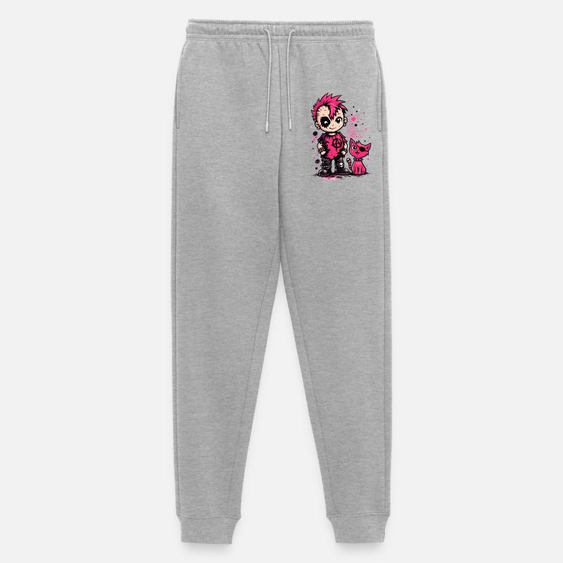 Punk Kid mit pinker Katze - Männer Premium Bio Jogginghose - Grau meliert