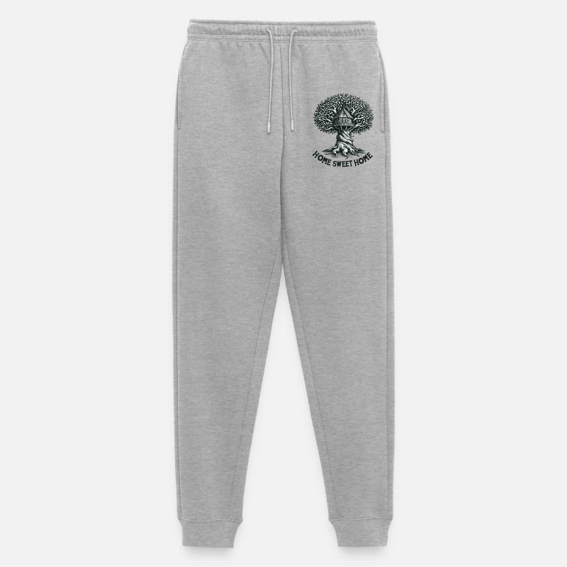 Baumhaus Holzschnitt Waldbild - Männer Premium Bio Jogginghose - Grau meliert