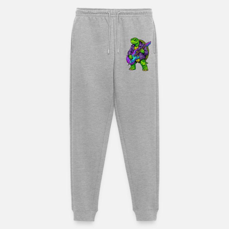 Schildkröte mit Jacke und Neon E-Gitarre - Männer Premium Bio Jogginghose - Grau meliert
