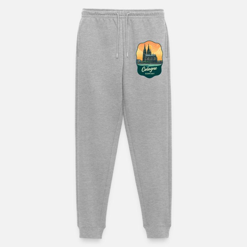 Kölner Dom, Retro-Sonnenuntergangsabzeichen - Männer Premium Bio Jogginghose - Grau meliert