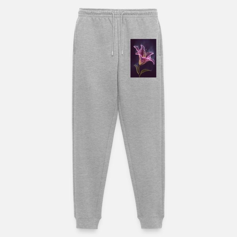 Gigli al neon bagliore nella notte viola - Pantaloni da jogging ecologici premium da uomo - grigio melange