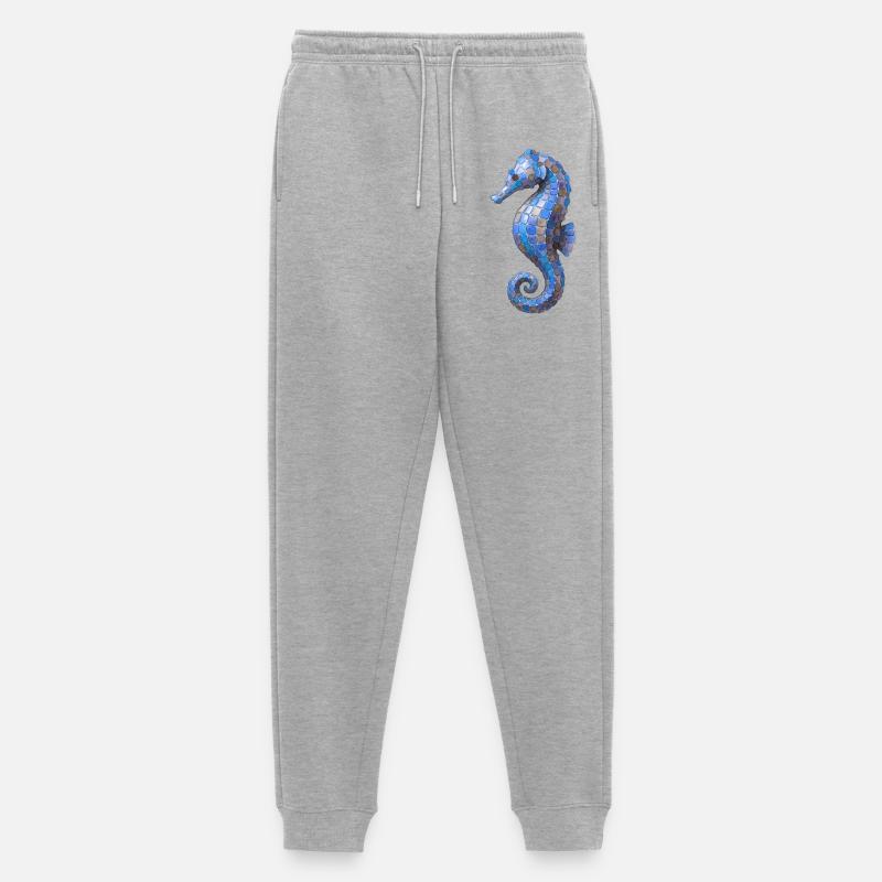 Seepferdchen Mosaik - Blaues Meeres-Design - Männer Premium Bio Jogginghose - Grau meliert