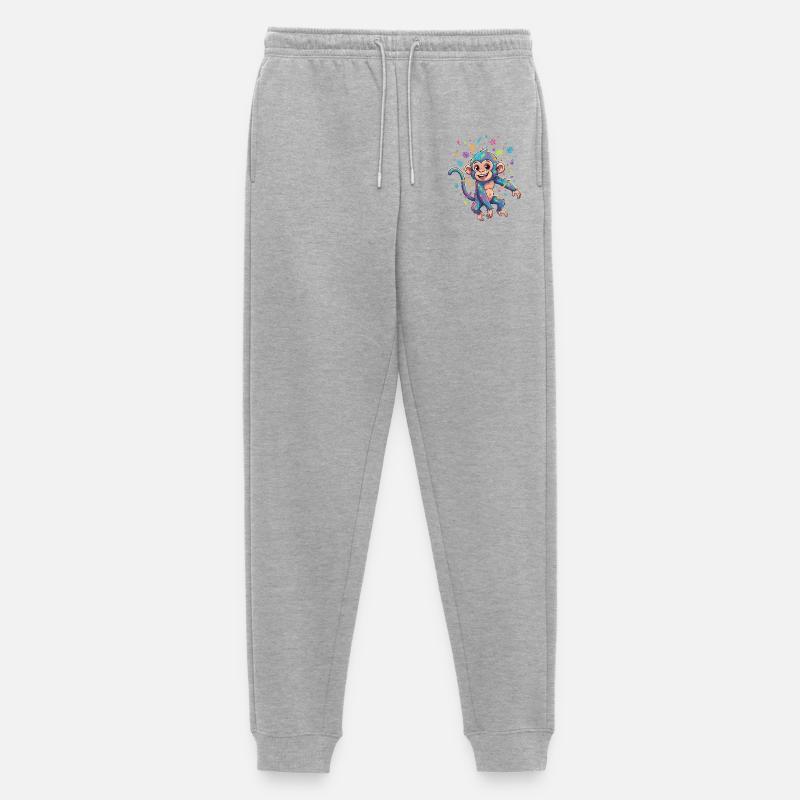 Bunter Farbaffe Spritzbild - Männer Premium Bio Jogginghose - Grau meliert