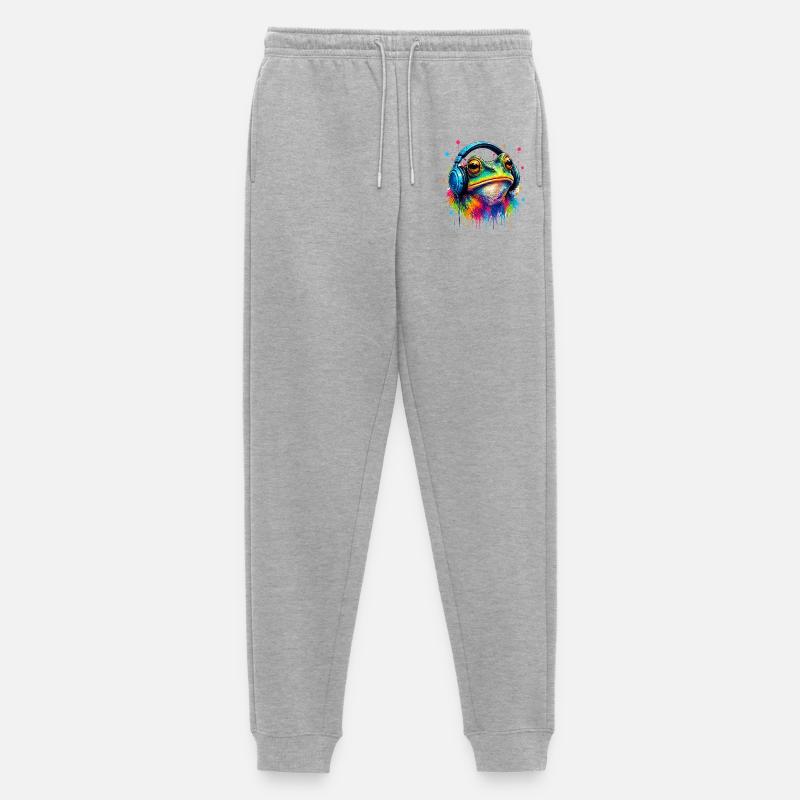 Farbexplosion Frosch mit Kopfhörern - Männer Premium Bio Jogginghose - Grau meliert