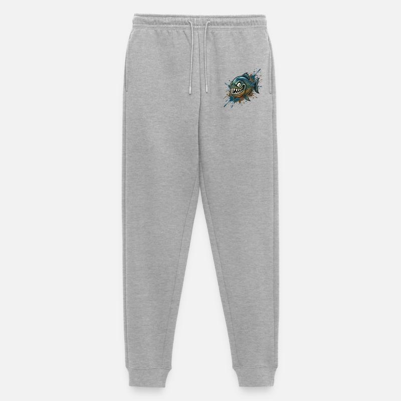 Mutiger Piranha mit Farbspritzern - Männer Premium Bio Jogginghose - Grau meliert