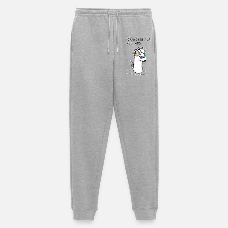 Kopfhoerer auf. Welt aus. - Männer Premium Bio Jogginghose - Grau meliert