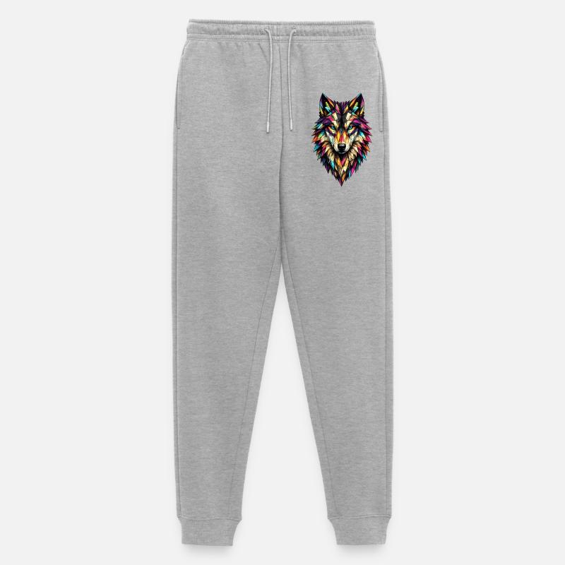Farbgeometrischer Wolf - Männer Premium Bio Jogginghose - Grau meliert