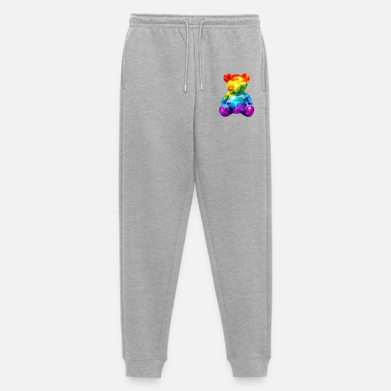 Rainbow teddy bear in geometric pattern - Men's Premium Organic Joggers - heather grey