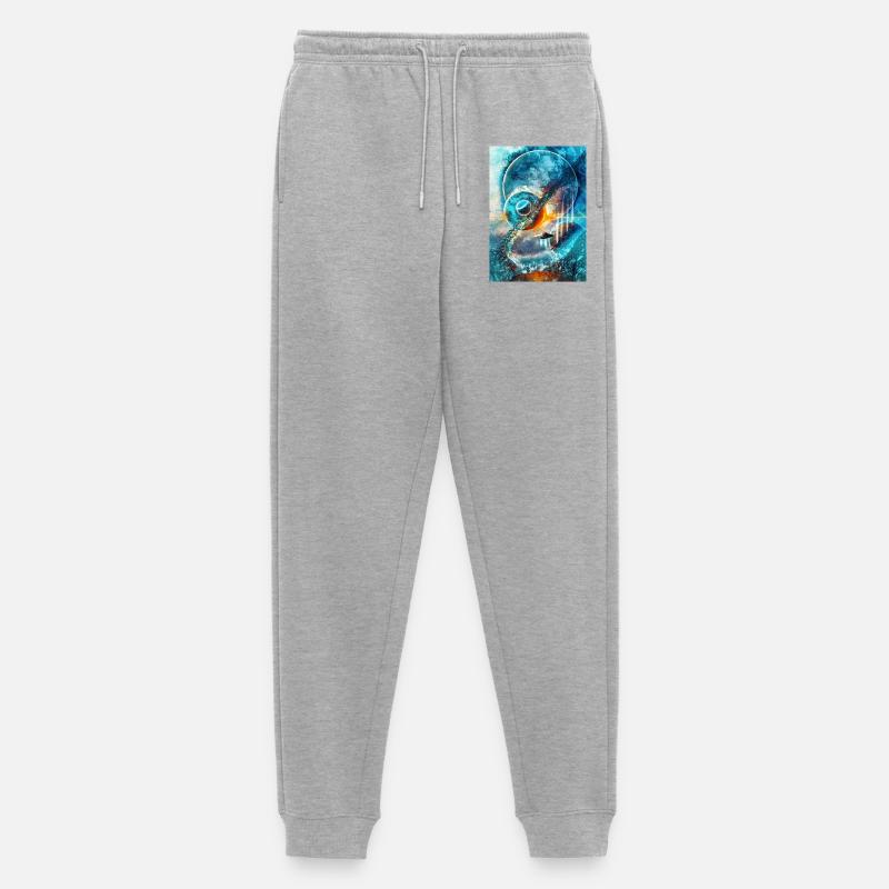 Blue Space Ring with Fire - Men's Premium Organic Joggers - heather grey