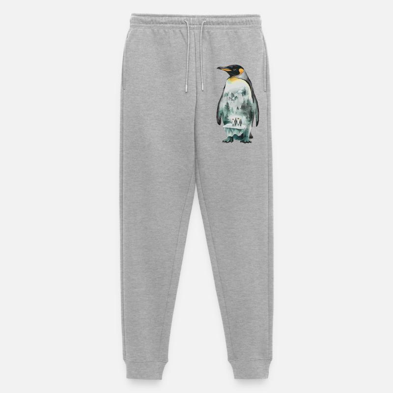 Pinguin Mit Landschaftsmotiv - Männer Premium Bio Jogginghose - Grau meliert